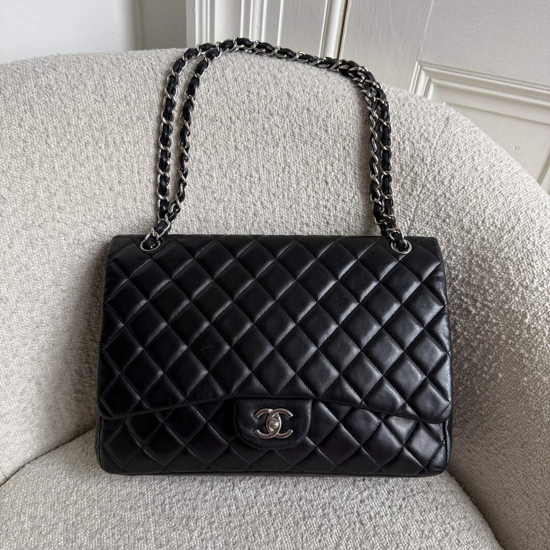 2010 Chanel CC Jumbo Classic Quilted Single Flap Black Shoulder Bag