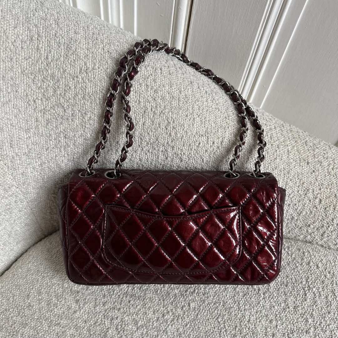 2008 Chanel East West Patent Leather Flap Bordeaux Shoulder Bag