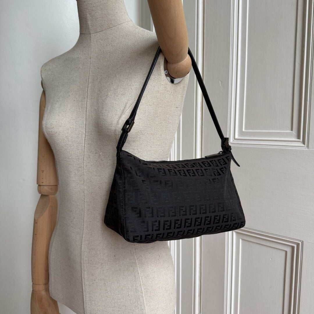 Fendi Zucchino Dark Brown Shoulder Bag