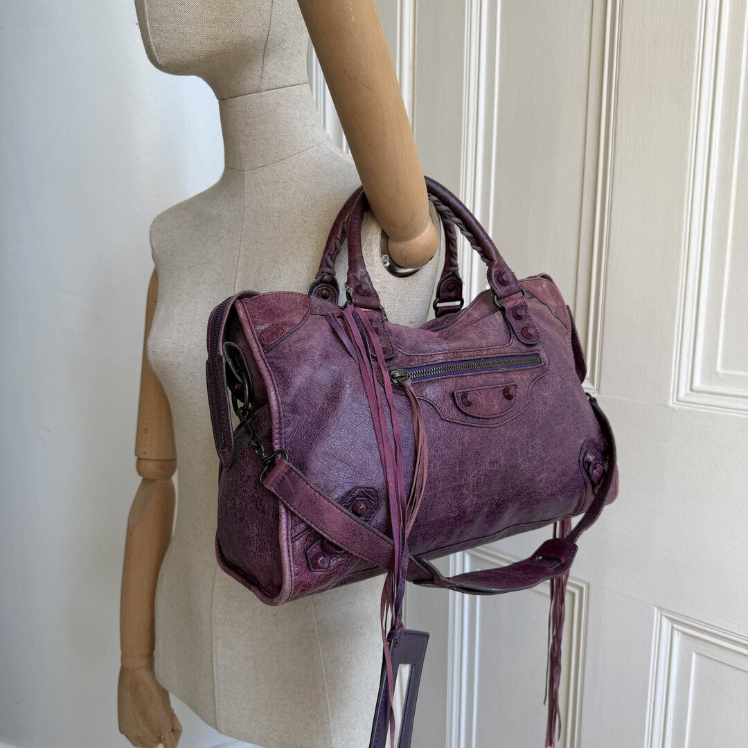 2004 Balenciaga The City Leather Purple Handbag