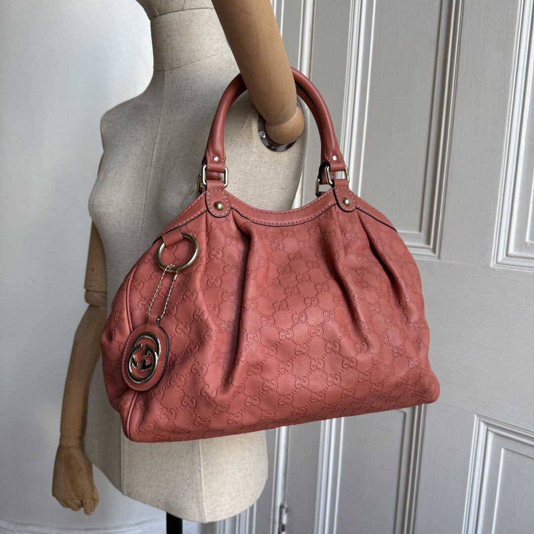 Gucci Guccissima Sukey Leather Pink Tote Bag