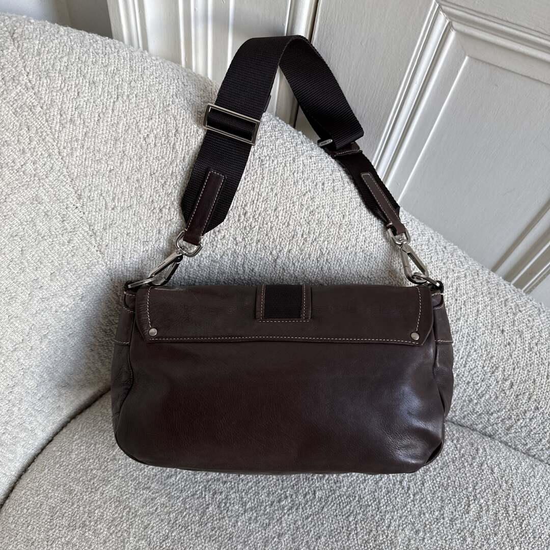 Prada Buckle Leather Brown Shoulder Bag