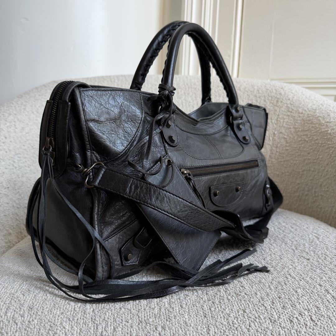 2003 Balenciaga Motocross Classic City Black Leather Handbag