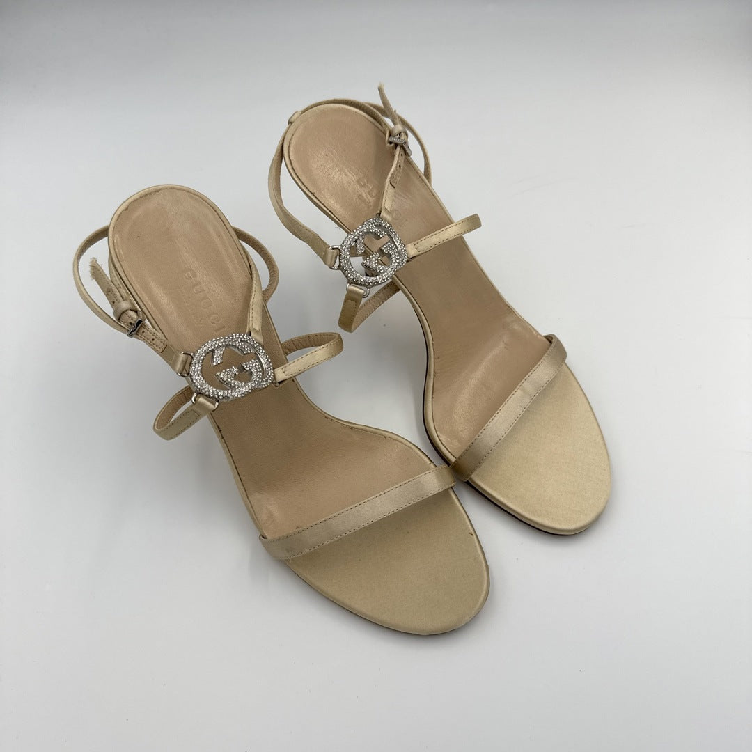 Gucci Ankle Strap GG Crystal Kitten Heels