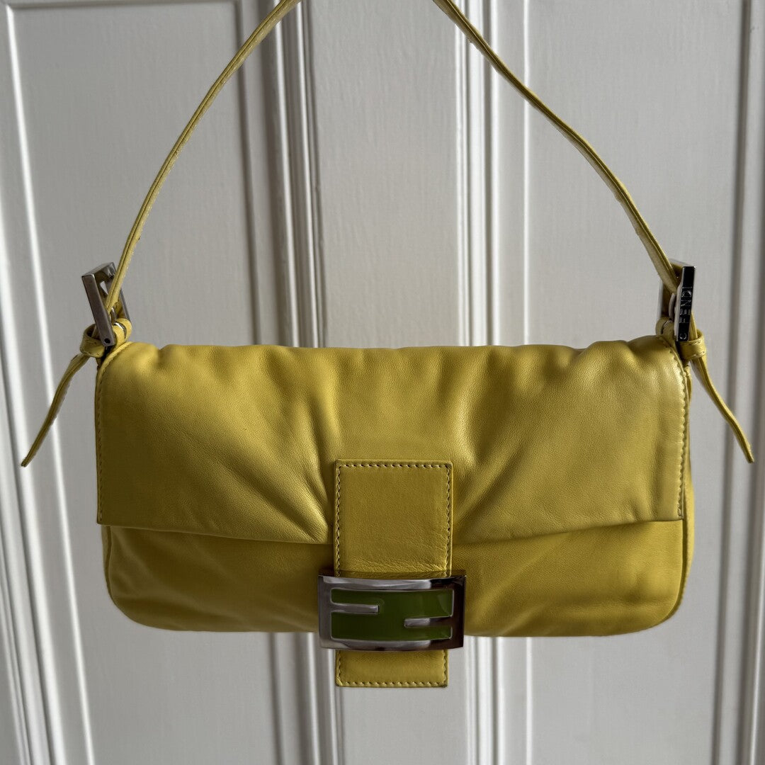 Fendi Mamma Baguette Yellow Leather Shoulder Bag