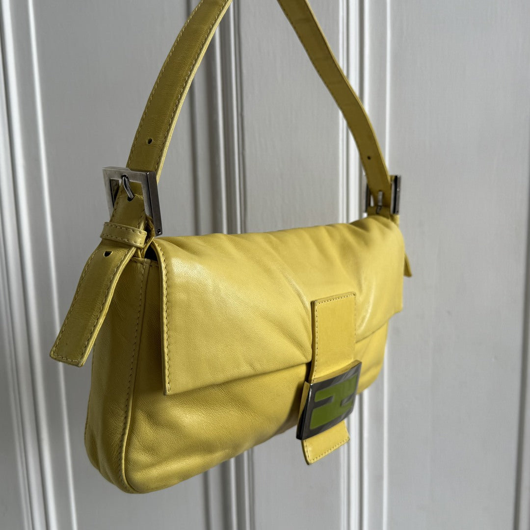 Fendi Mamma Baguette Yellow Leather Shoulder Bag
