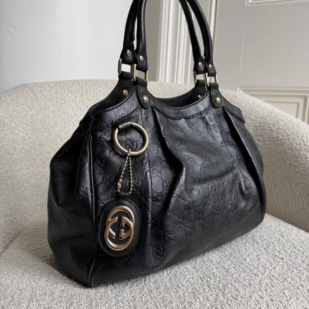 Gucci Guccissima Sukey Leather Black Tote Bag