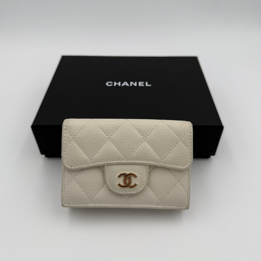 Chanel White Caviar Classic Matelasse Trifold Wallet