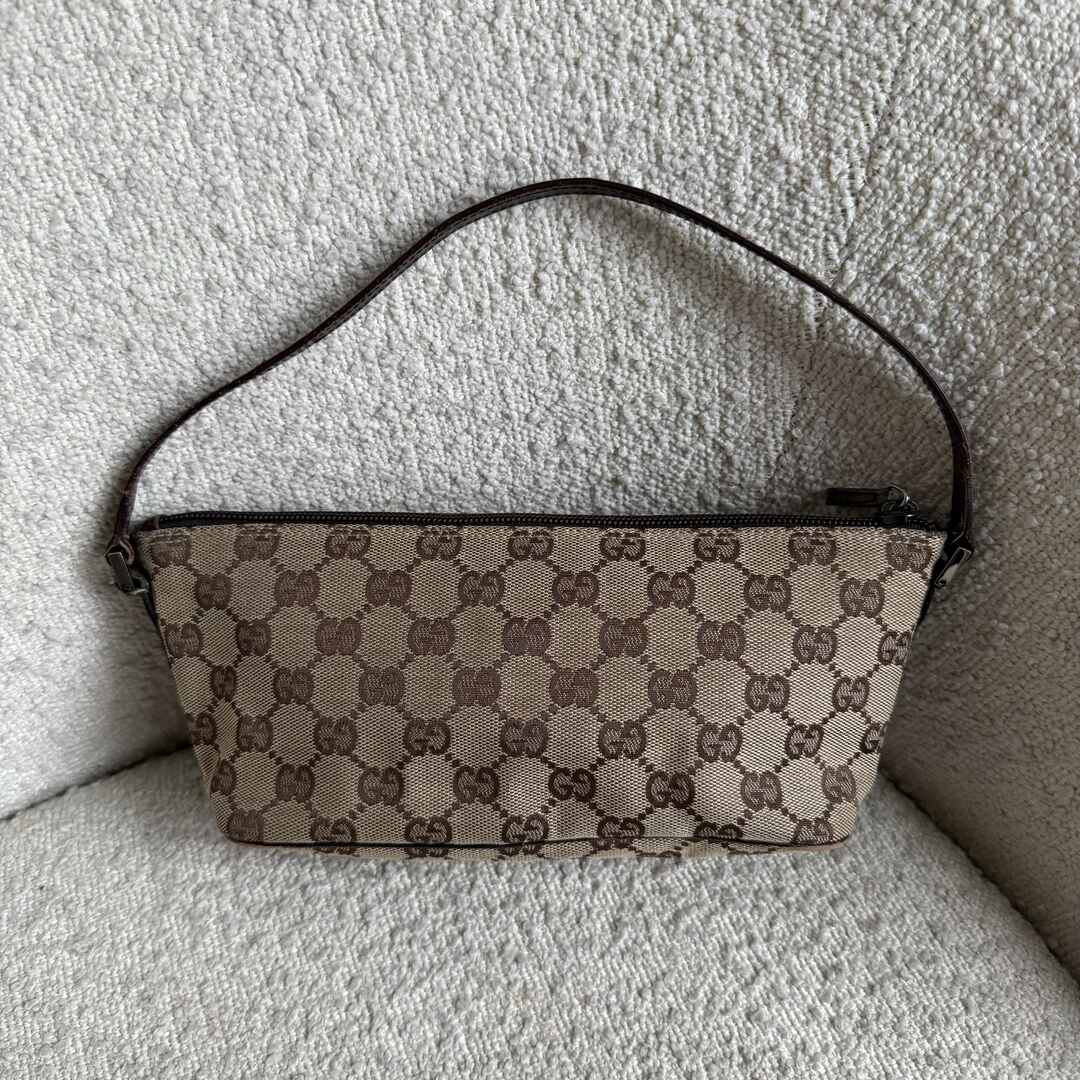 Gucci GG Monogram Brown Boat Pochette Handbag