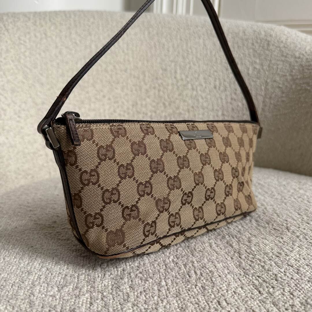 Gucci GG Monogram Brown Boat Pochette Handbag