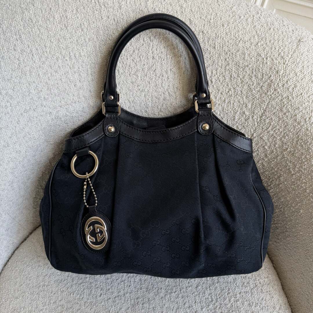 Gucci GG Canvas Sukey Black Tote Bag