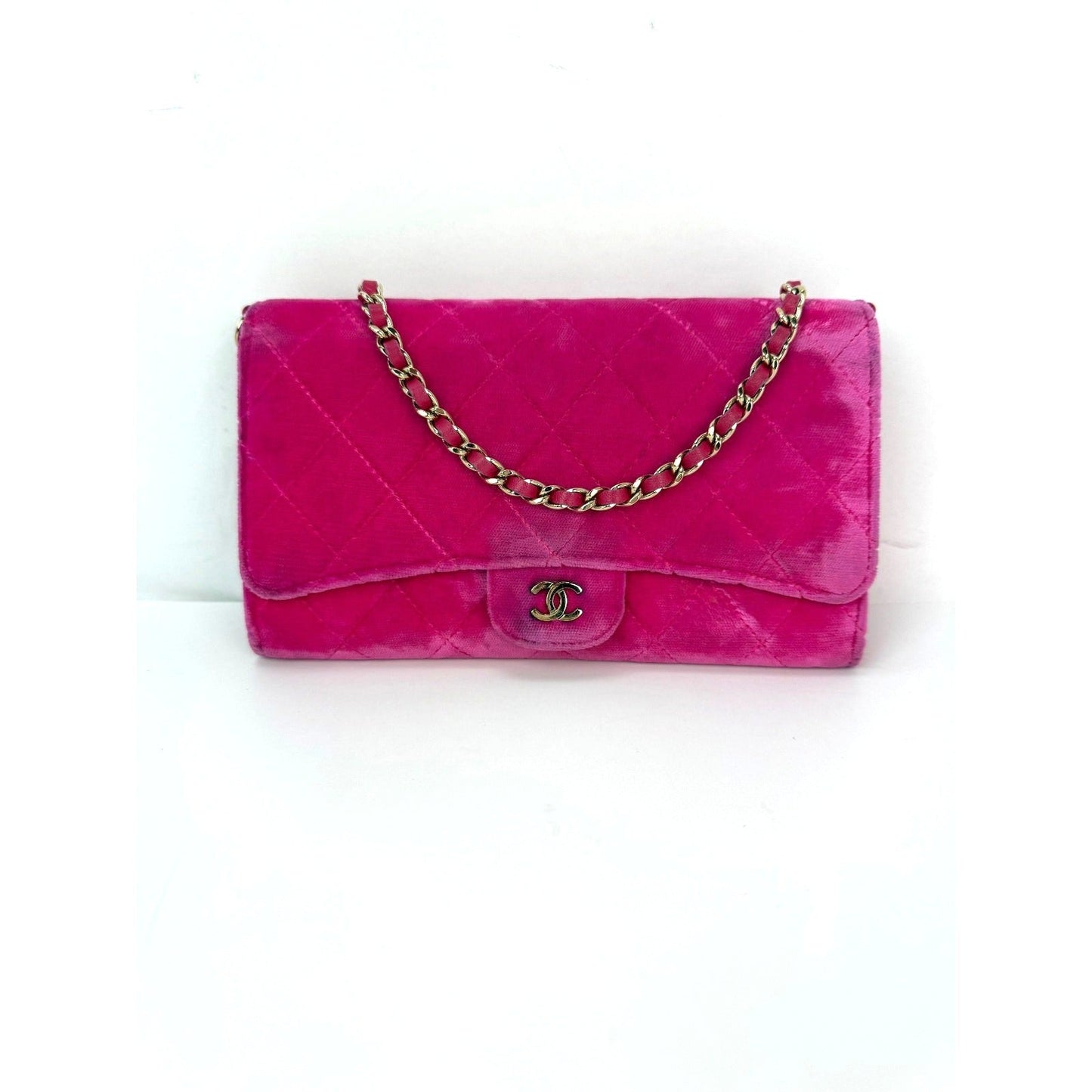 Chanel Velvet Quilted Timeless Fuchsia Wallet Chain Clutch