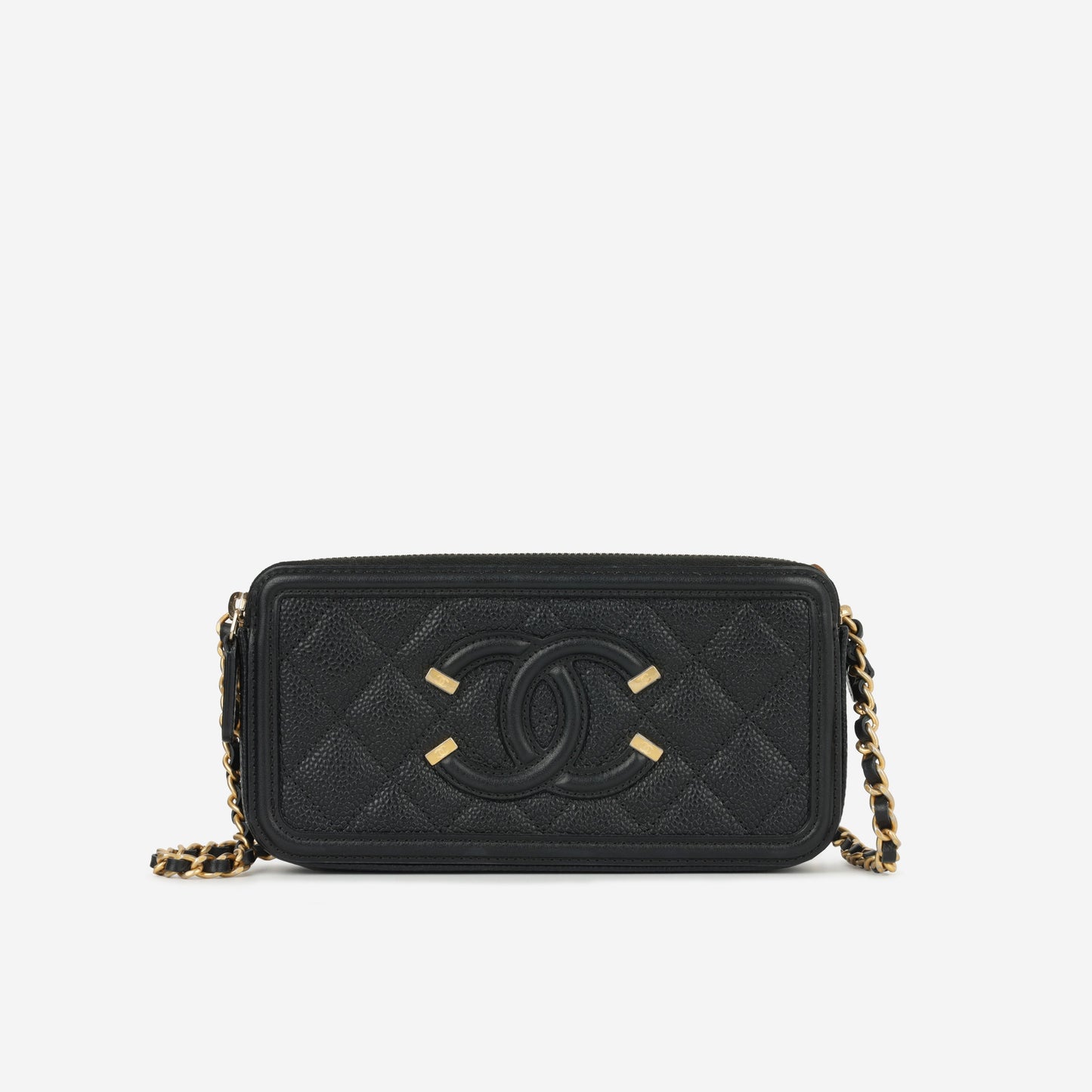 Chanel CC Filigree Clutch on Chain - Black Caviar | Gold Hardware