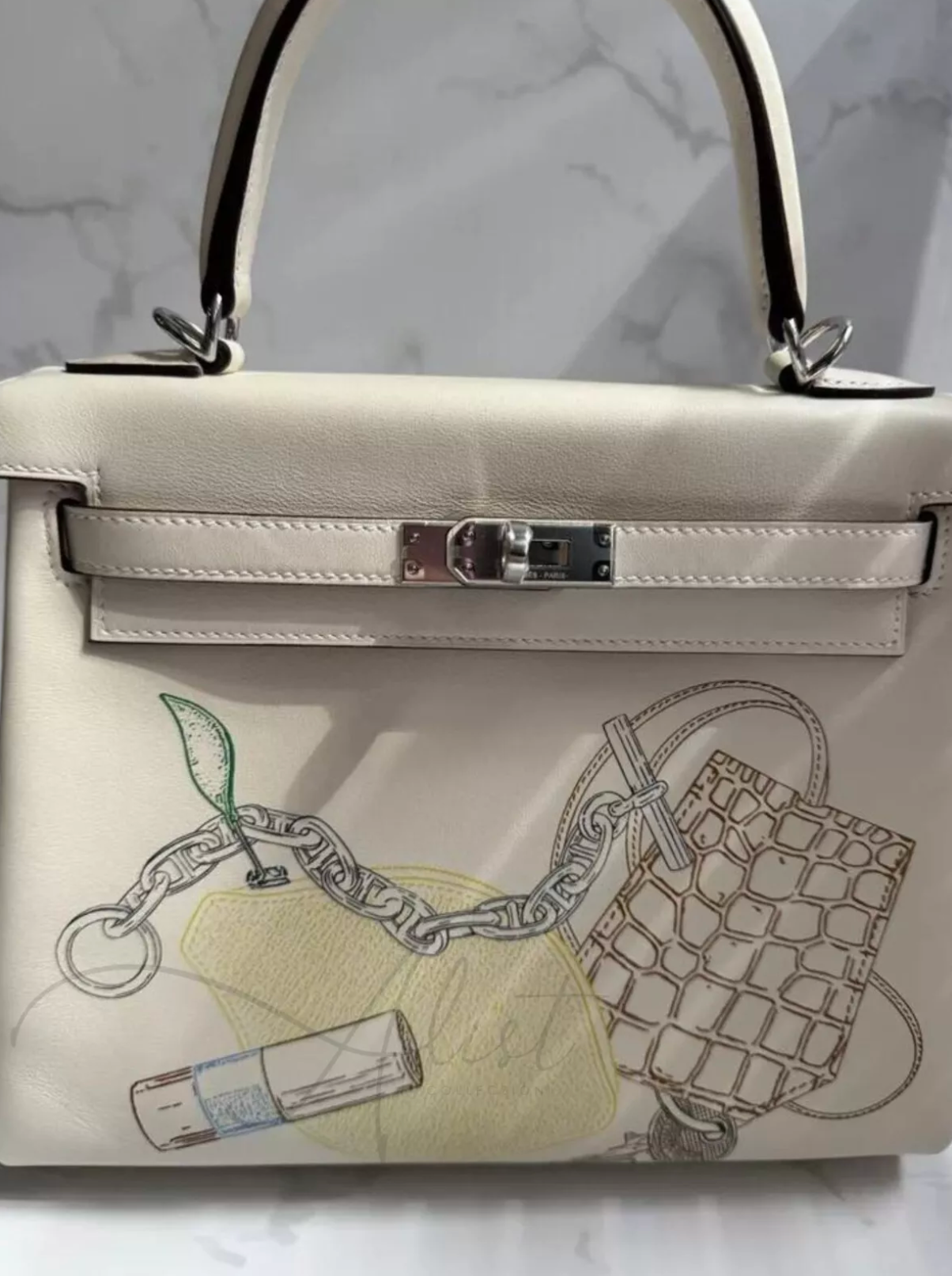 BNIB Hermes Kelly 25 In & Out Nata with Palladium HW Limited Edition Blue Box