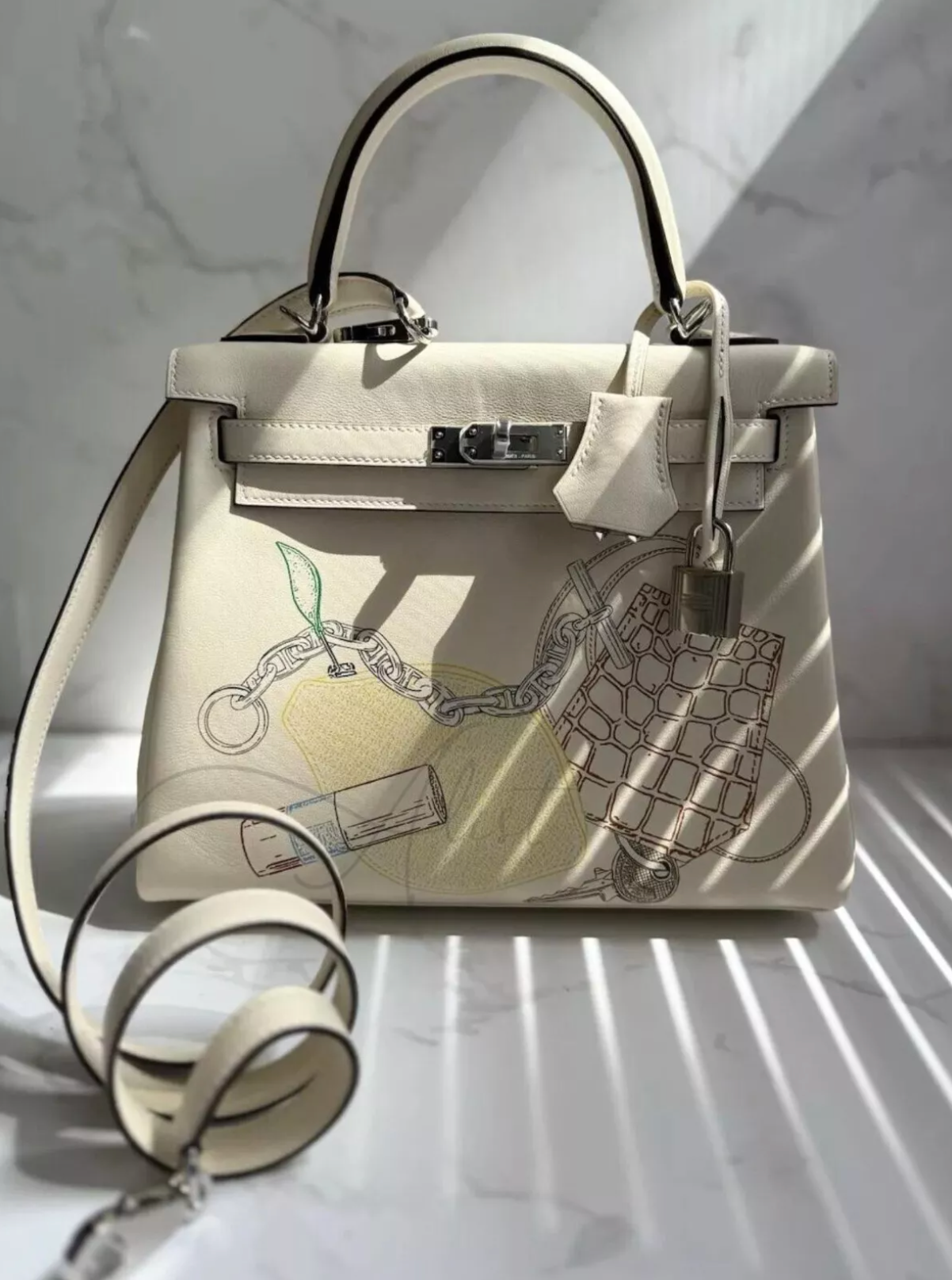 BNIB Hermes Kelly 25 In & Out Nata with Palladium HW Limited Edition Blue Box