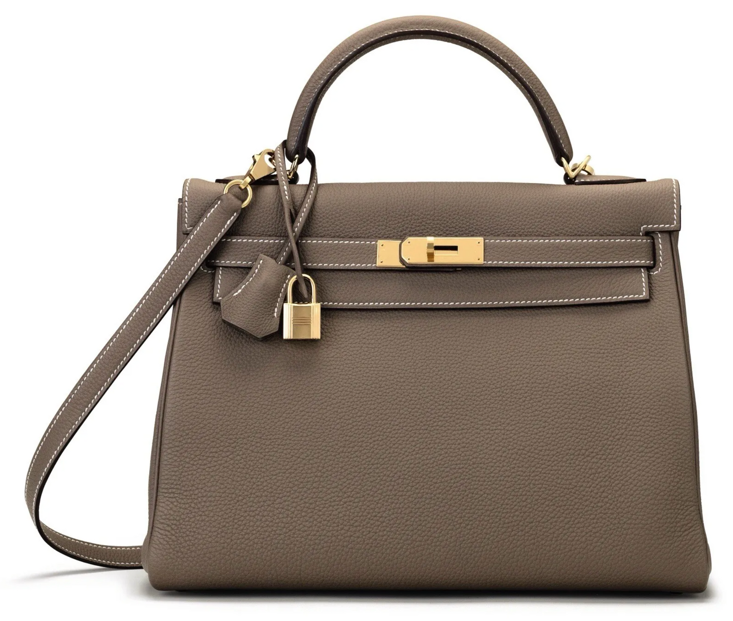 Hermes Kelly 32 Etoupe Togo with Gold HW X Stamp Preowned Bag