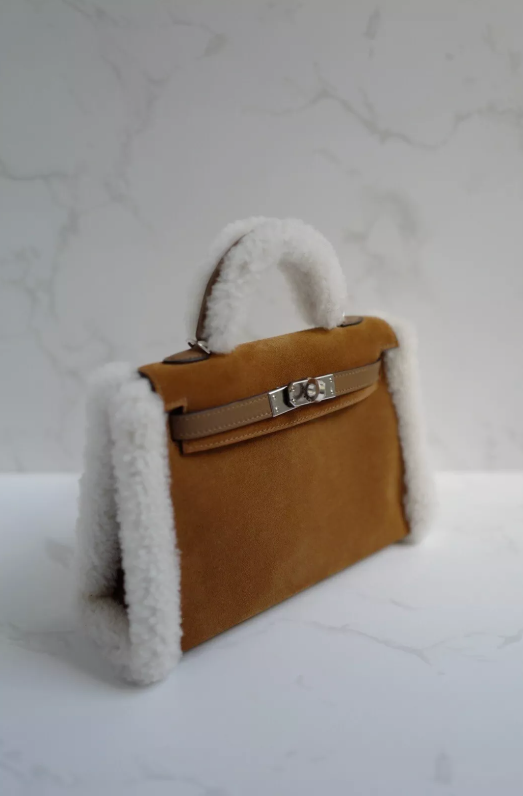 [Email Us for Payment] Hermès Kelly Mini Teddy Plush Shearling Chamois/Ecru/Alezan Palladium HW NEW