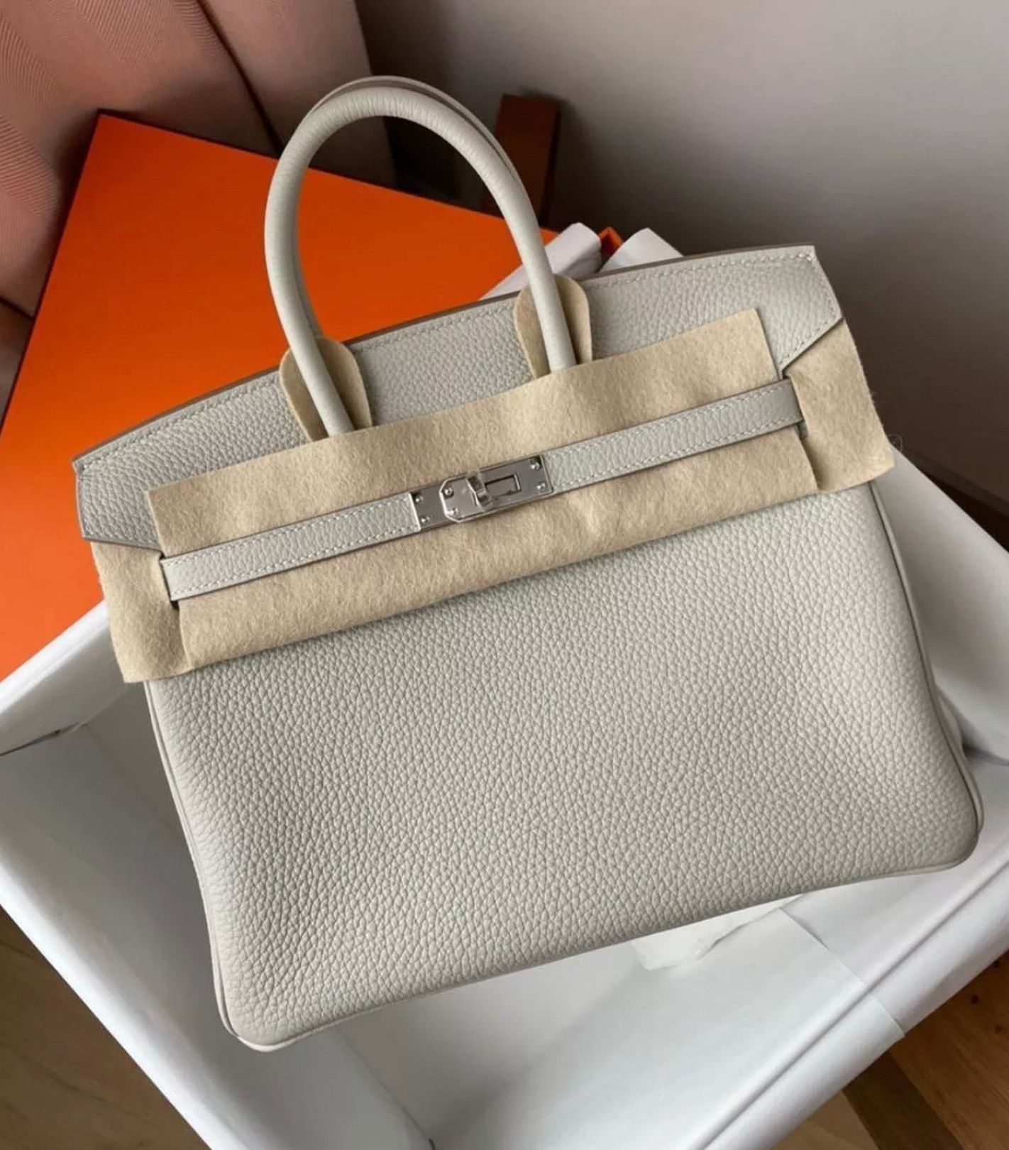 BNIB Hermes Birkin 25 Gris Perle Togo Palladium Hardware U With Original Receipt