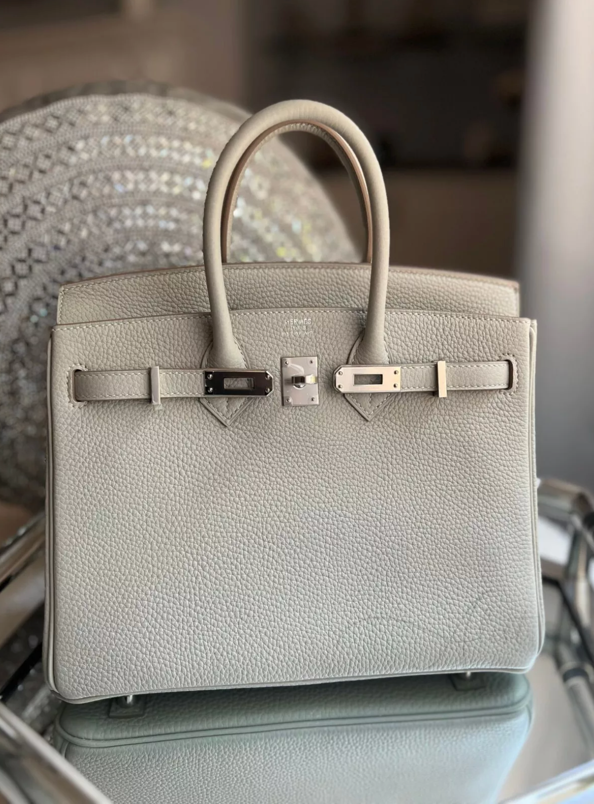 BNIB Hermes Birkin 25 Gris Perle Togo Palladium Hardware U With Original Receipt