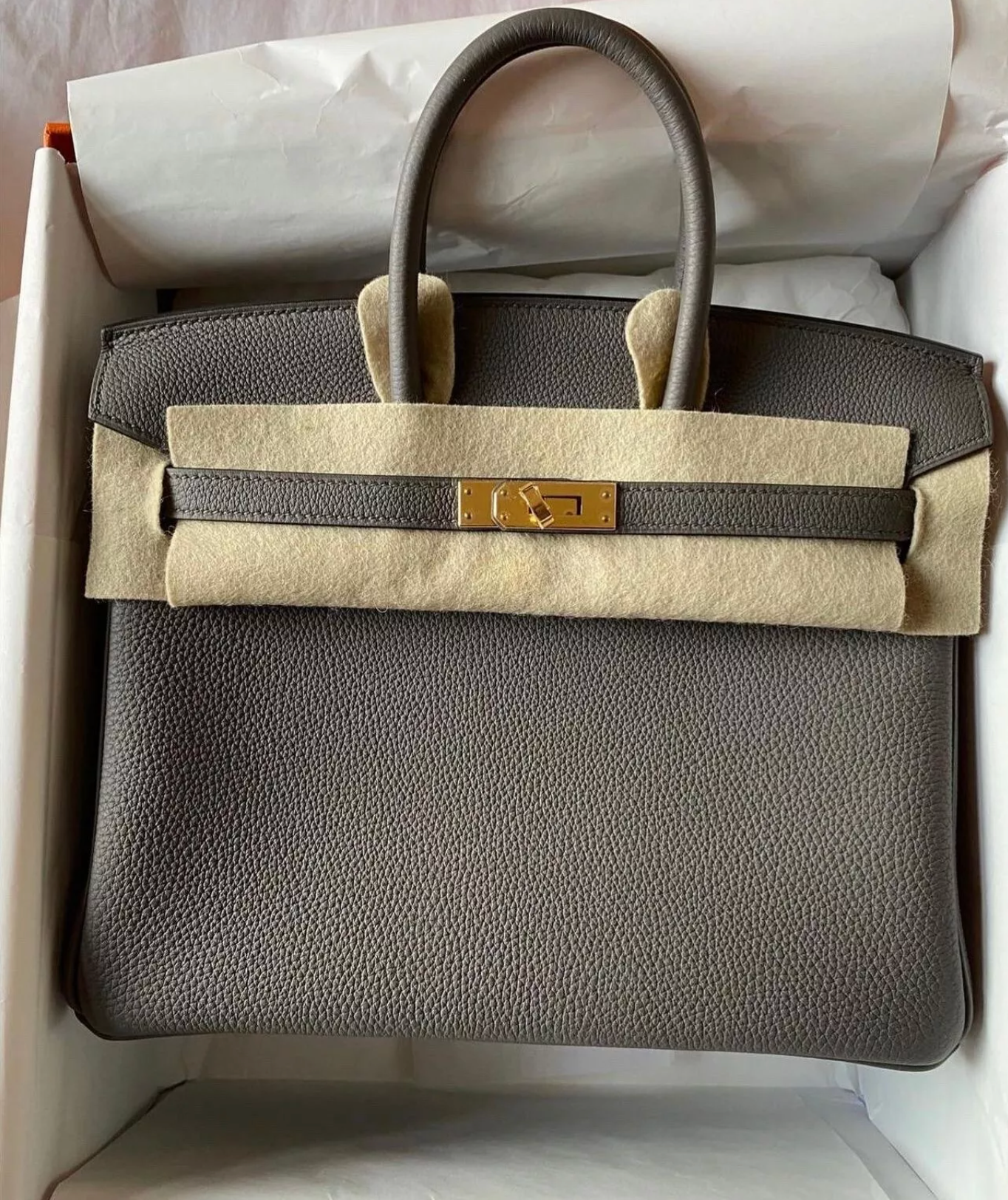 BNIB Hermes Birkin 25 Gris Etain Togo Rose Gold Hardware With Original Receipt