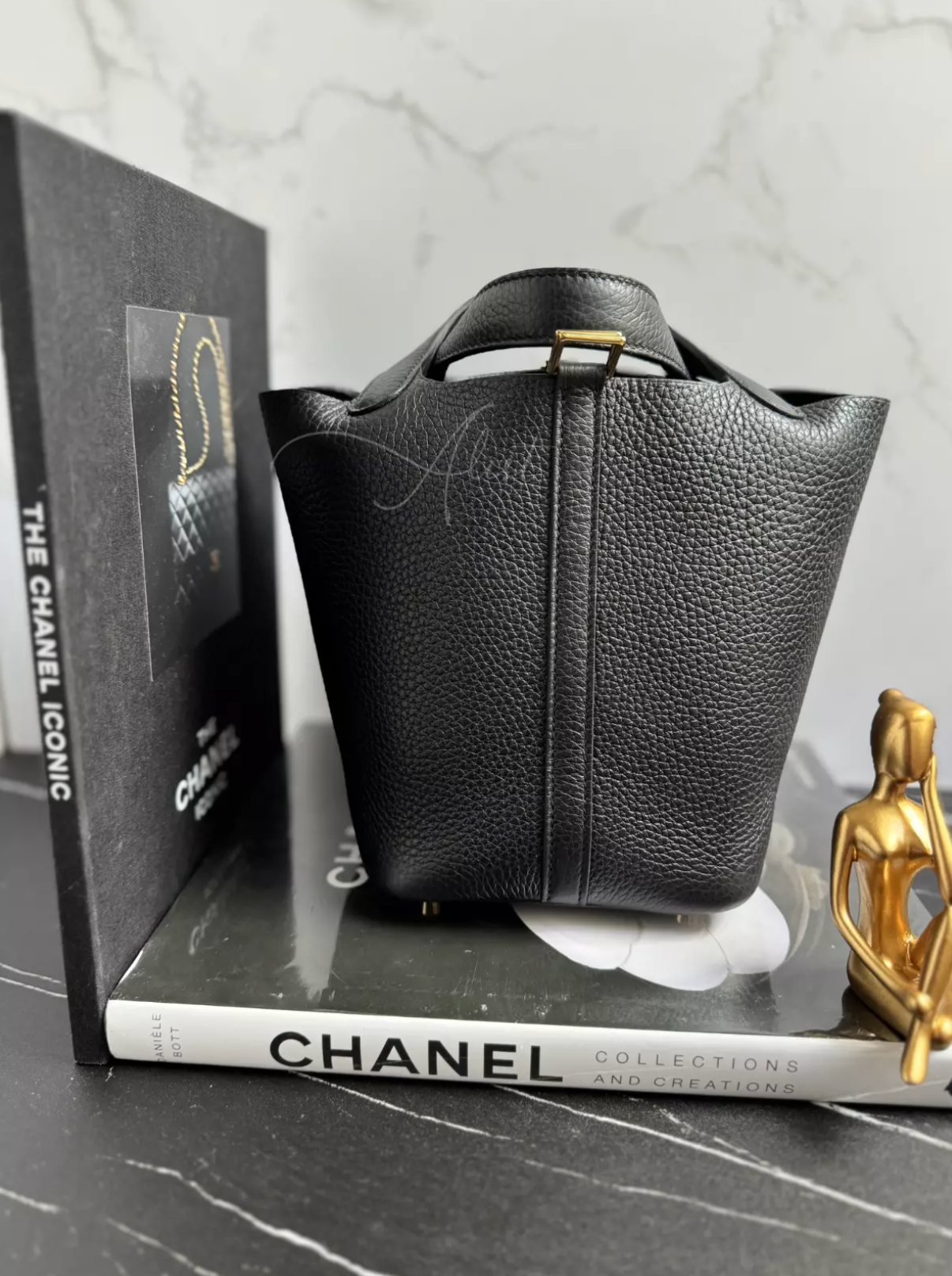 BNIB HERMES Picotin 18 Clemence in Black/Noir Gold Hardware W Stamp