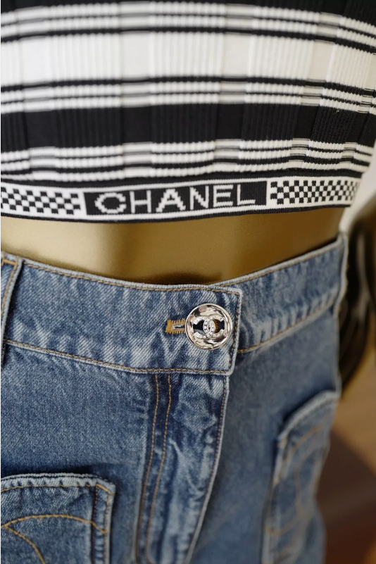 Chanel denim Jeans Pants CC Heart 24P Wide Leg SOLD OUT Size 36  BNIB