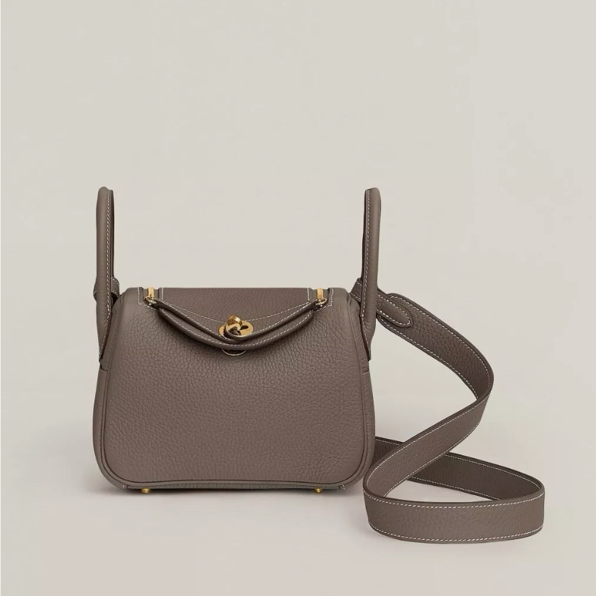 BNIB Hermes Mini Lindy Etoupe Clemence With Gold Hardware B Stamp