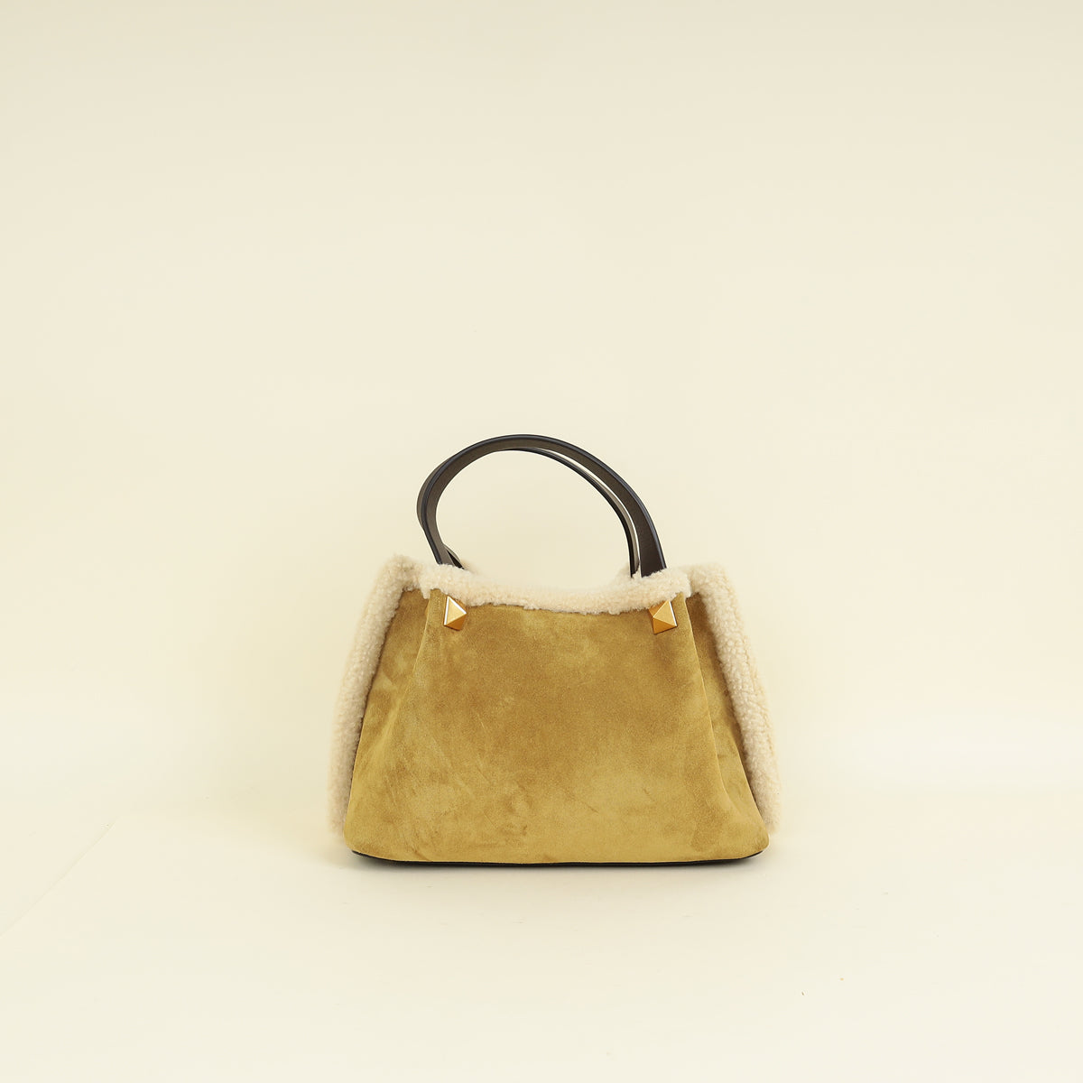 Valentino Chocolate Olive VLogo Signature Small Fur Shopping Bag
