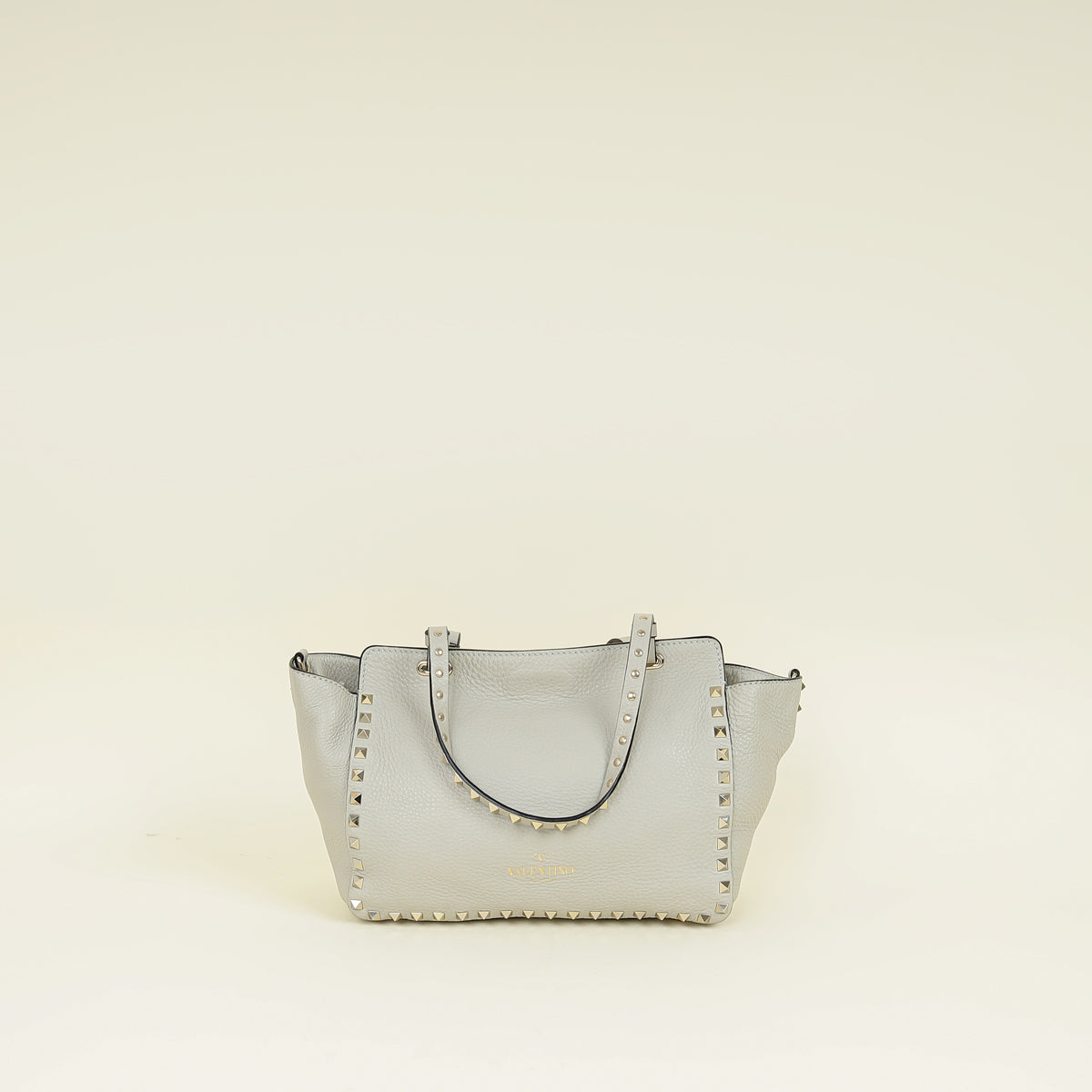 Valentino Light Grey Vitello Rockstud Handle Tote Bag