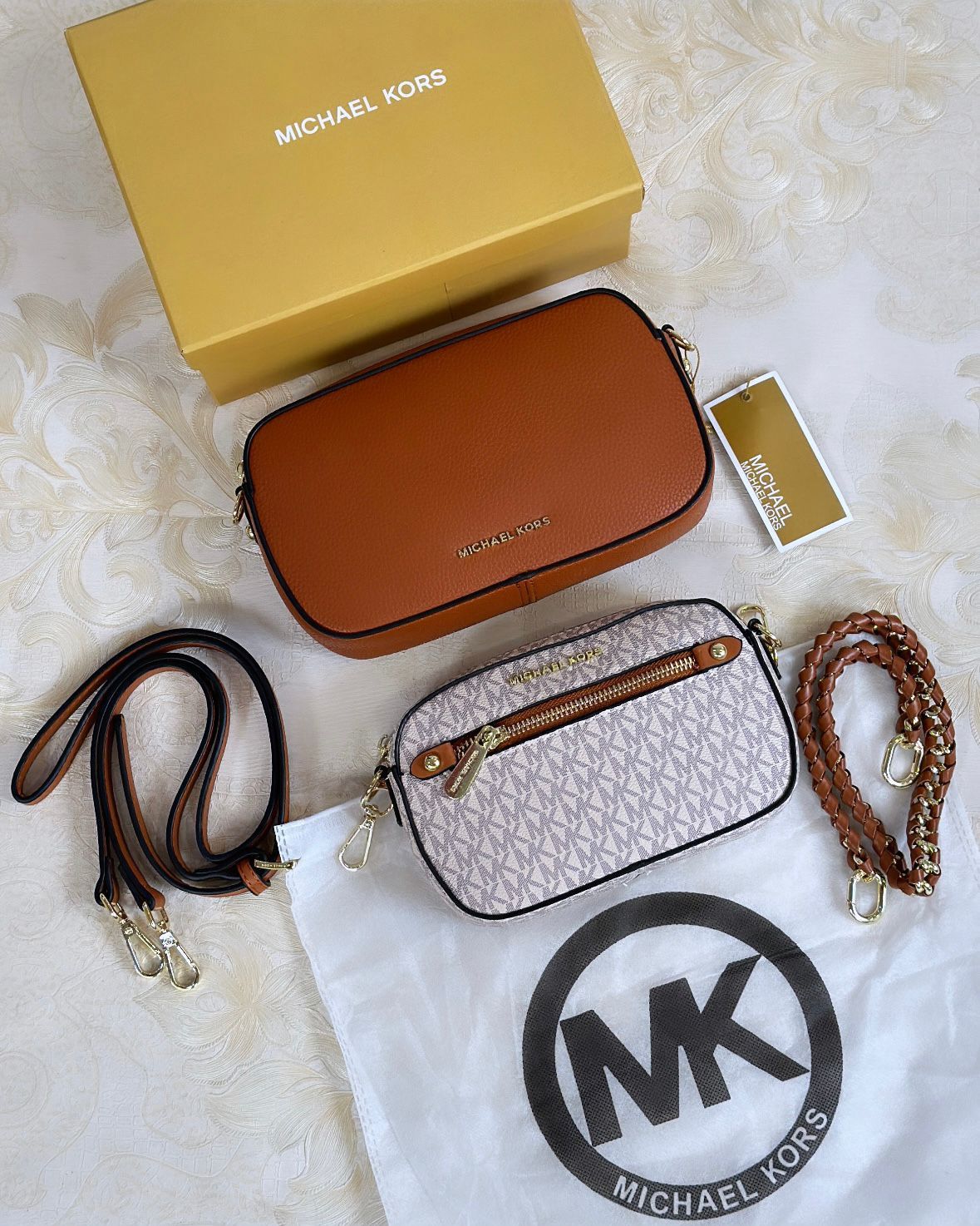 M-I-C-H-A-E-L K-O-R-S 2PC Set Women Bag – Master Class Edition (Brown/White)