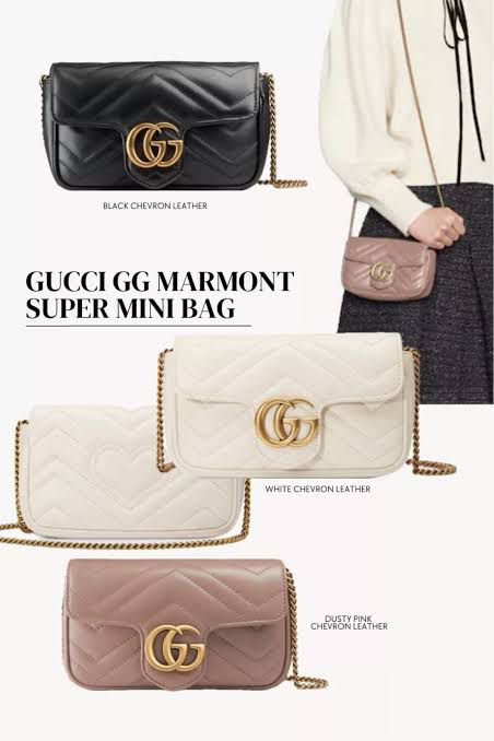 Gucci GG Marmont Mini Bag – Black Matelassé Chevron Leather(White)