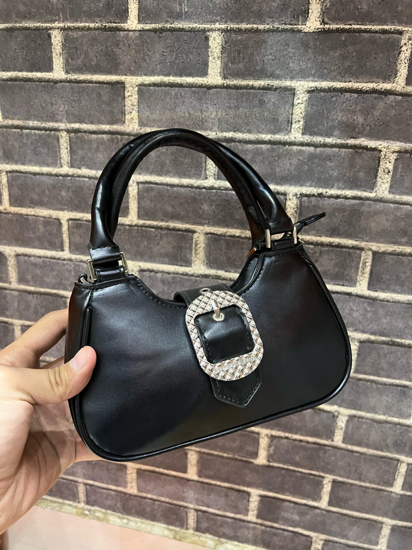 CHARLES & KEITH Avis Belted Top Handle – Women Bag (Faux Shearling) (Black)