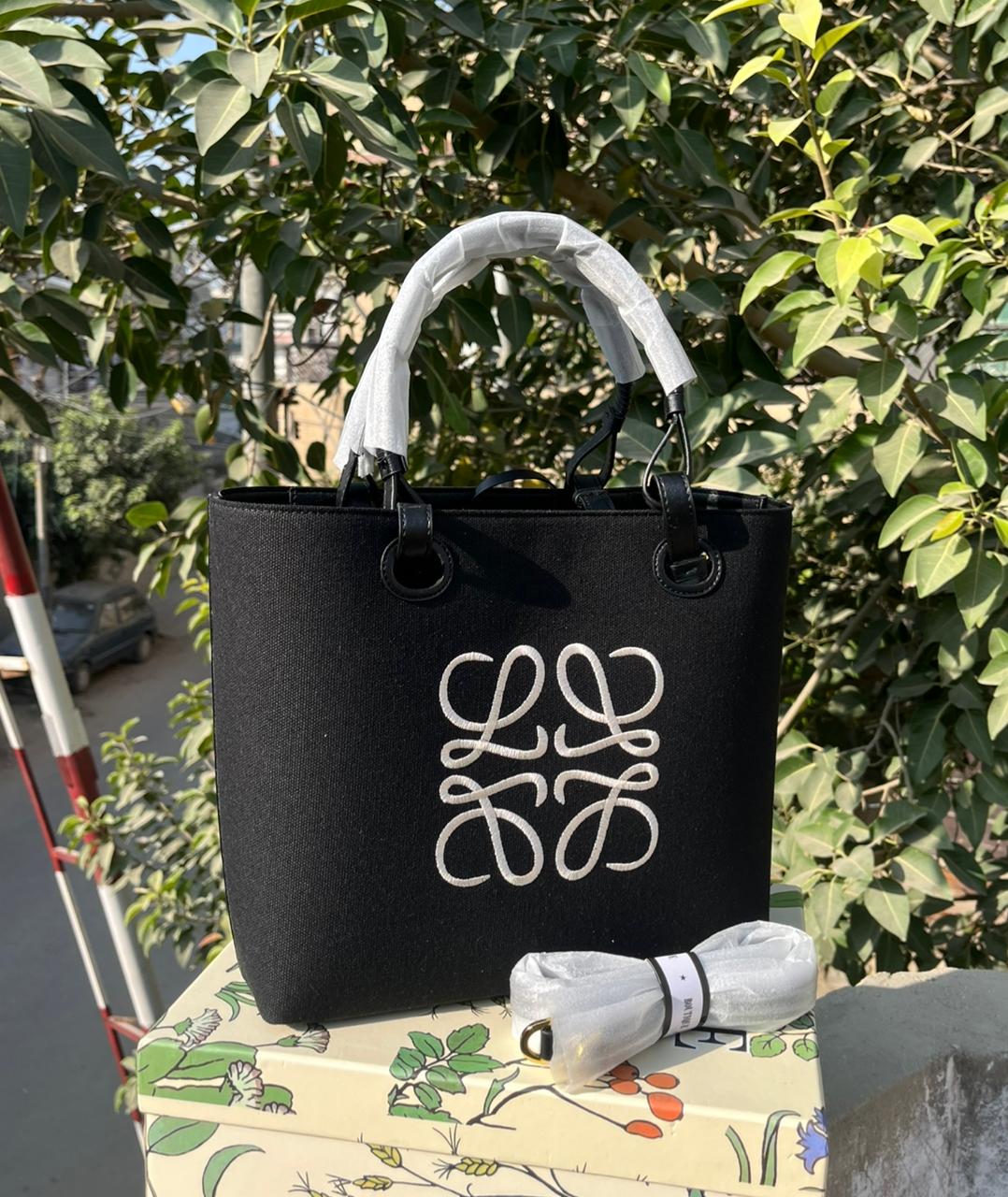 LOEWE – Women Bag | Premium Quality Handbag with Long Belt (Black & White)
