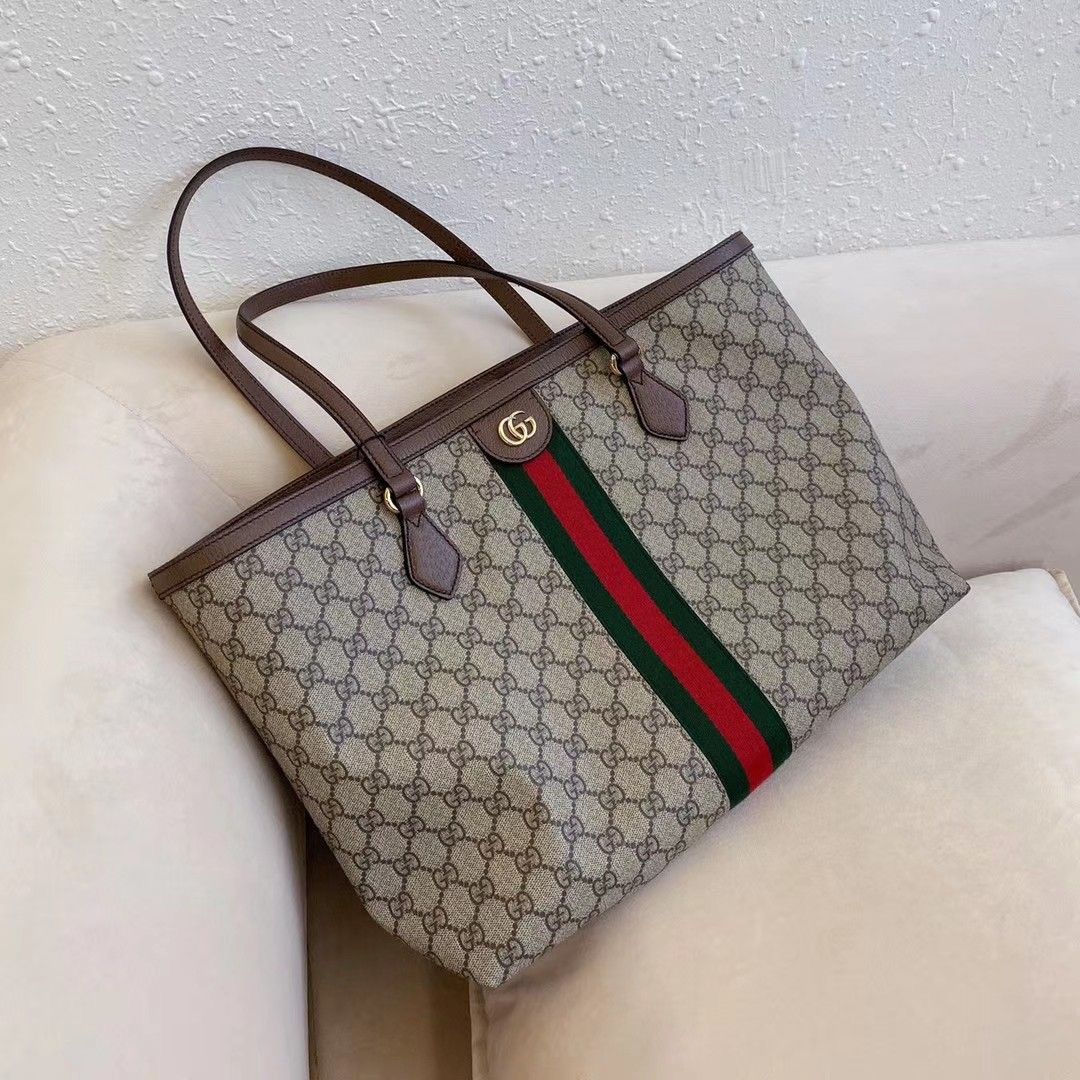 GUCCI OPHIDIA LARGE TOTE – Women Bag | GG Supreme Canvas & Leather Trim (Chocolate Beige)