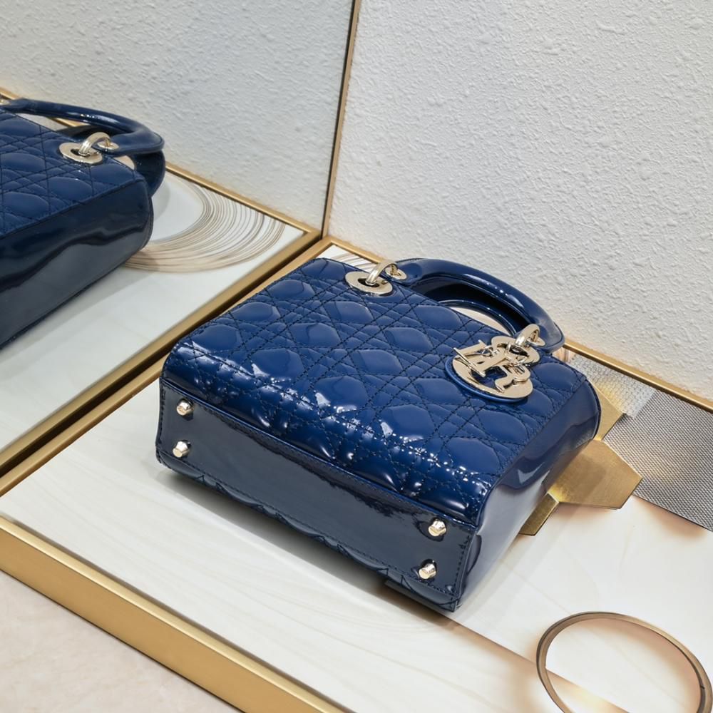 CHRISTIAN DIOR Women Bag – Lady Dior Cannage Patent Leather | Premium Quality (Blue)