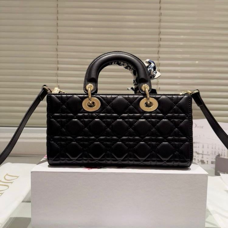 DIOR Medium Lady D-Joy Bag Black Cannage Lambskin – Luxury Women Bag (Black)