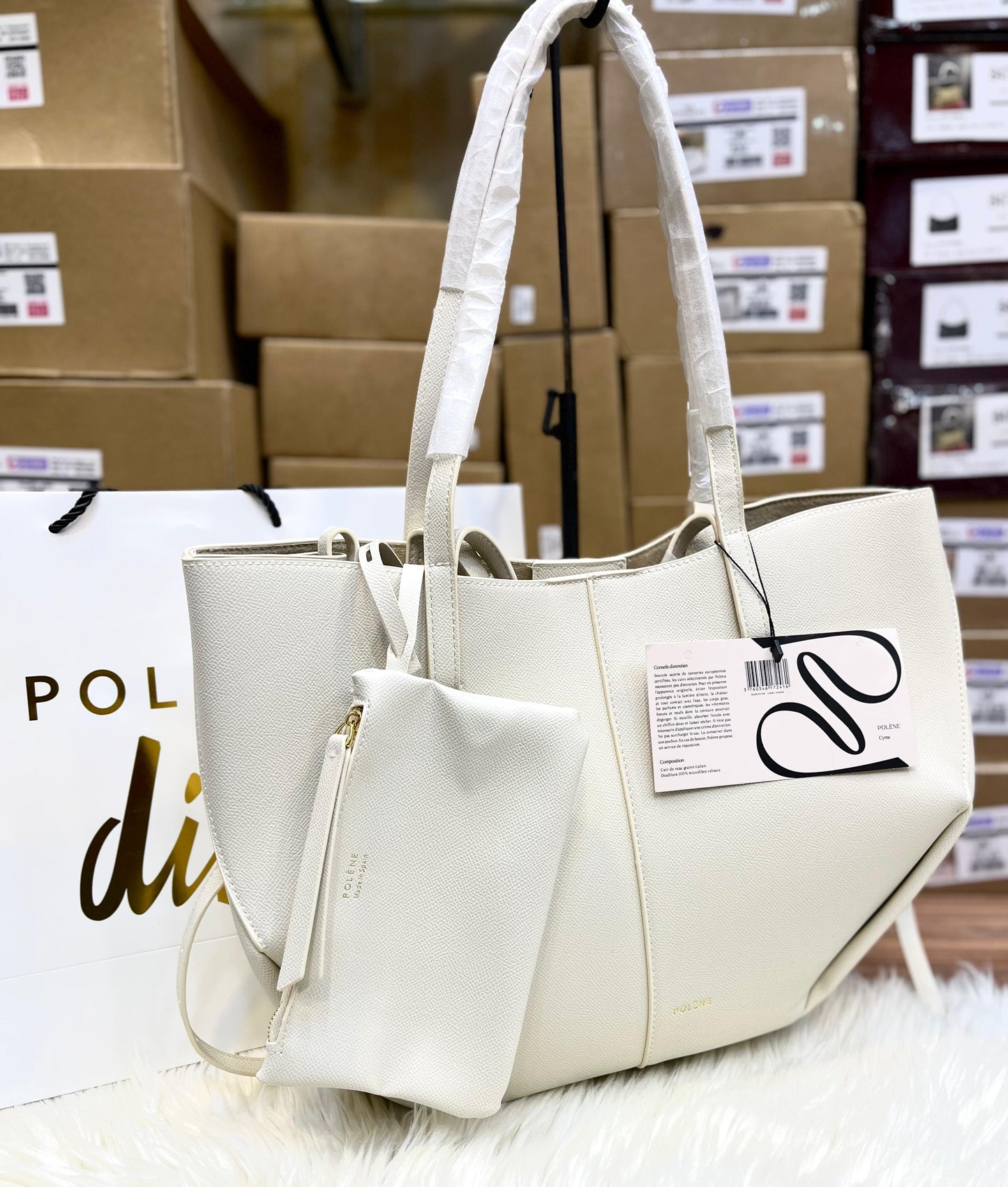 P-O-L-È-N-E Cyme Large Edition Textured – Women Bag (White)