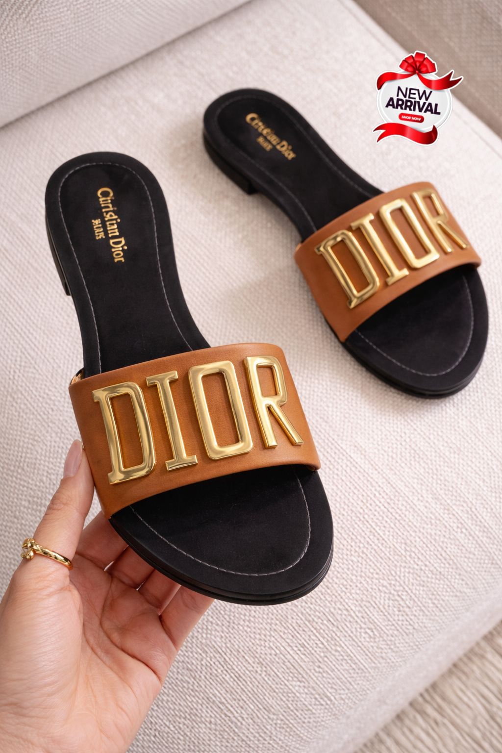 D-I-O-R High Quality Slippers for Girls – Stylish & Comfortable Footwear (Brown)