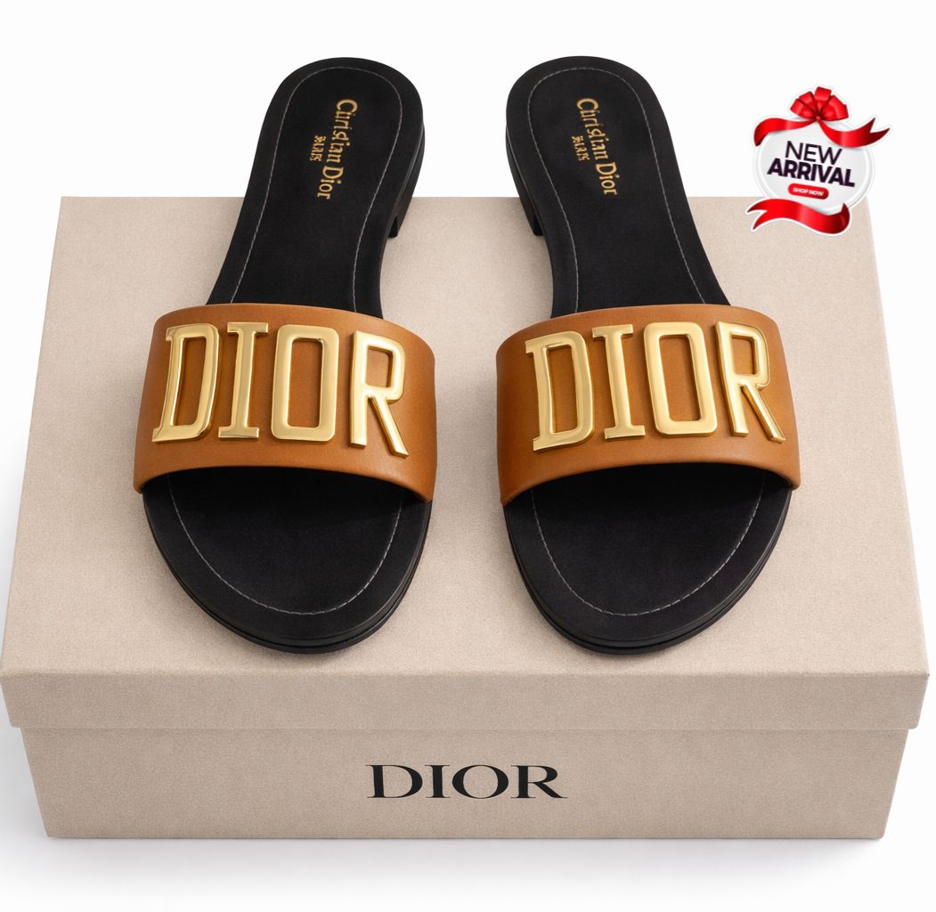 D-I-O-R High Quality Slippers for Girls – Stylish & Comfortable Footwear (Brown)