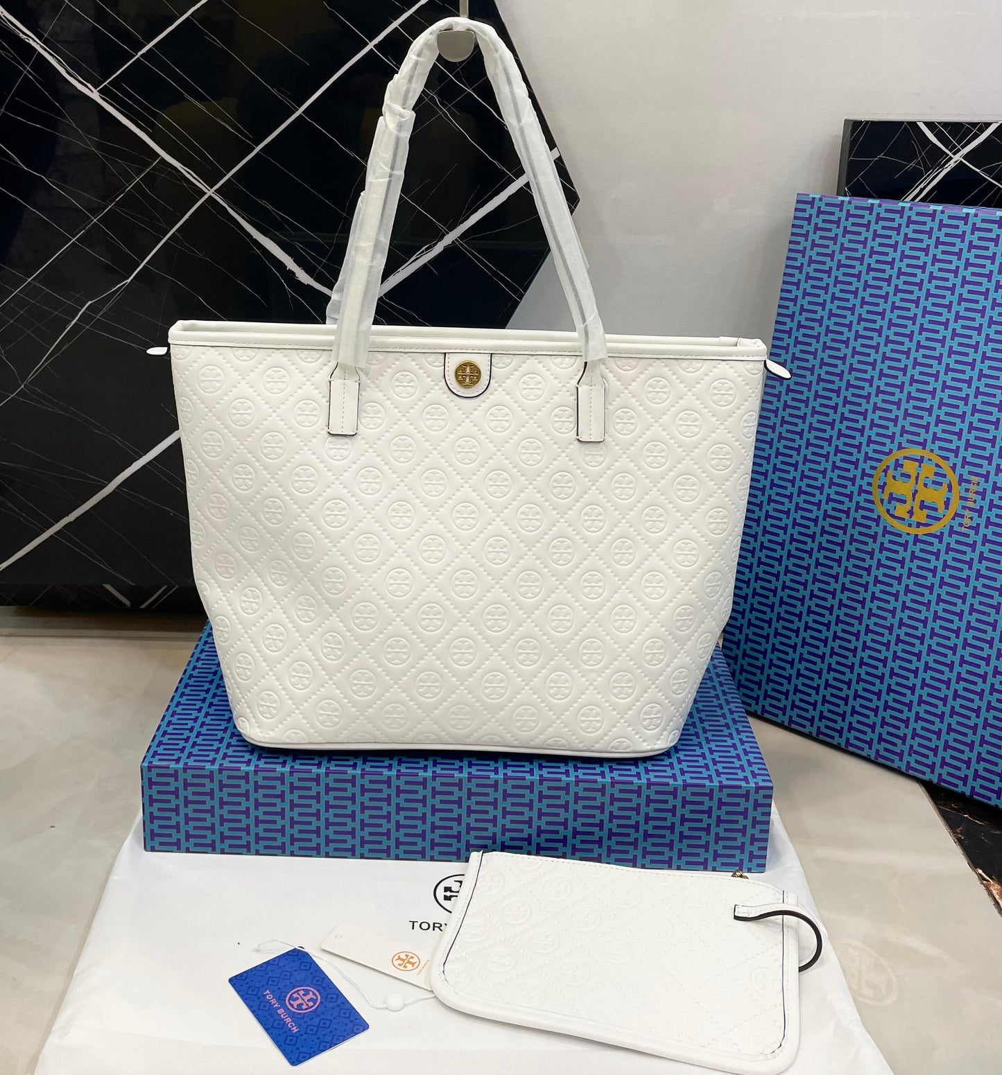 T-O-R-Y B-U-R-C-H Tote Women Bag 2PC Set – Master Class Edition (White)