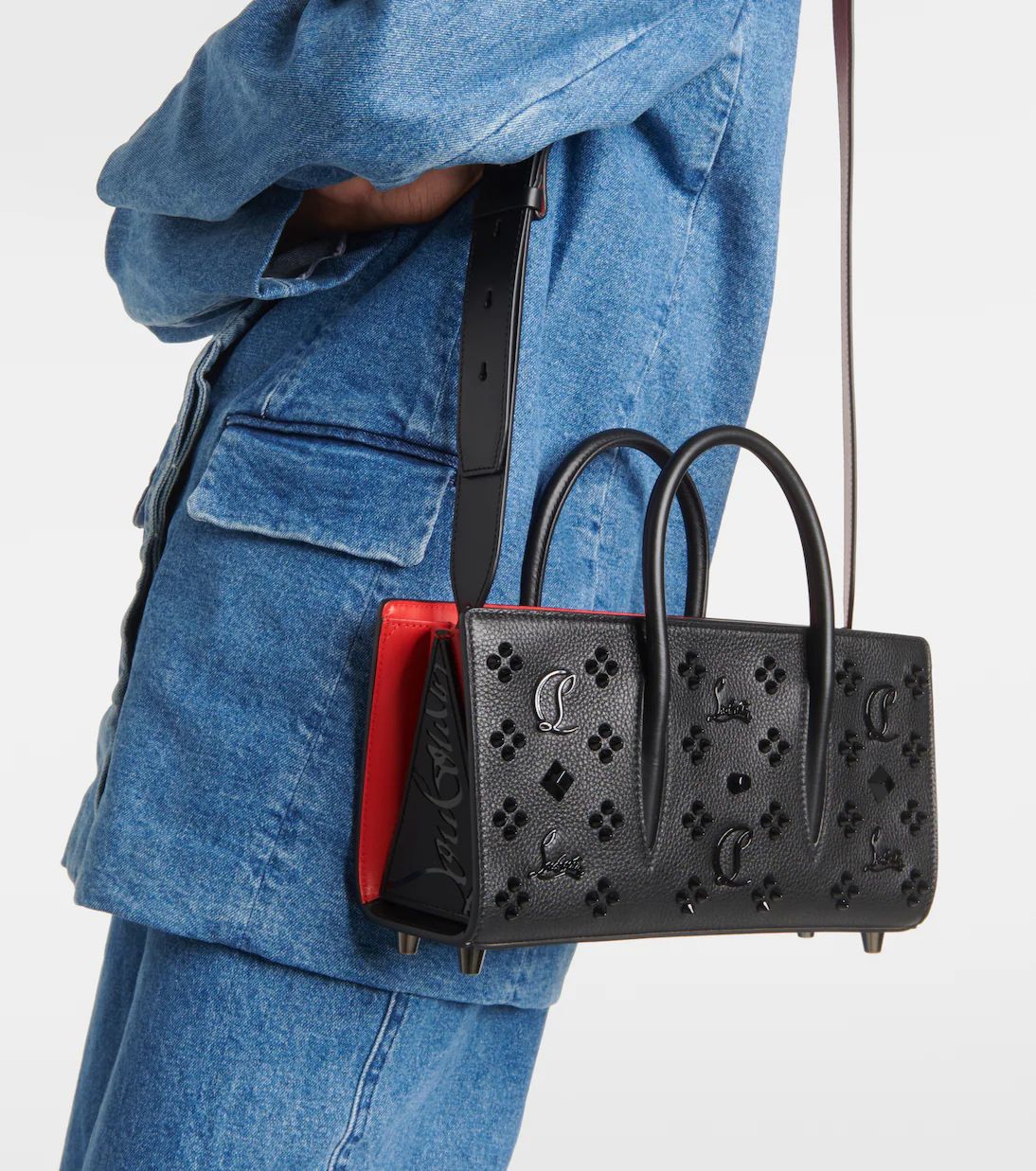 C-H-R-I-S-T-I-A-N L-O-U-B-O-U-T-I-N Handbag with Long Belt – Elegant Women Bag (Black-1)