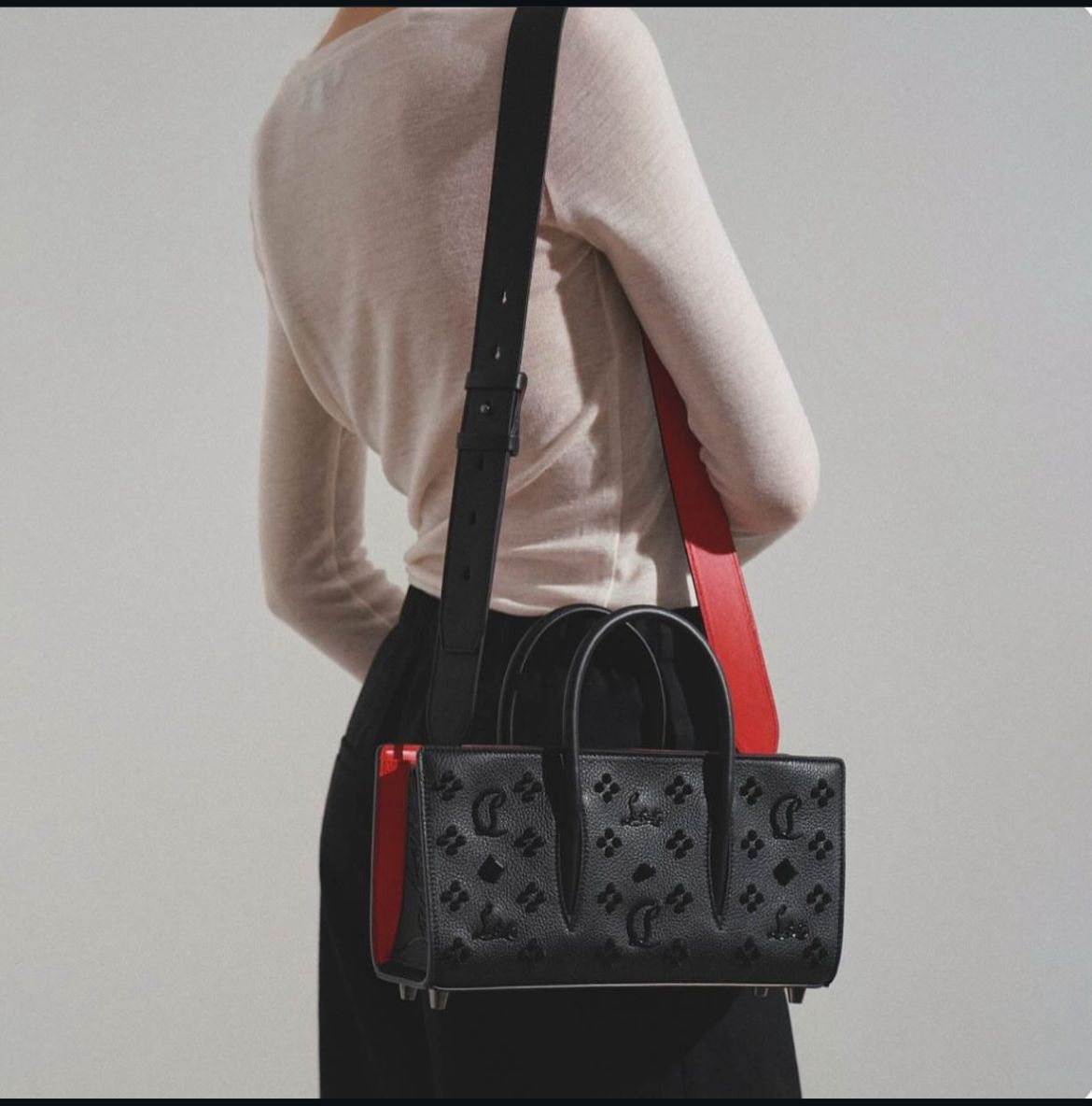 C-H-R-I-S-T-I-A-N L-O-U-B-O-U-T-I-N Handbag with Long Belt – Elegant Women Bag (Black-1)
