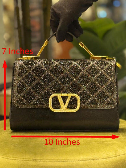 V-A-L-E-N-T-I-N-O STONE HANDBAG WITH LONG STRAP – Women Bag (Golden)
