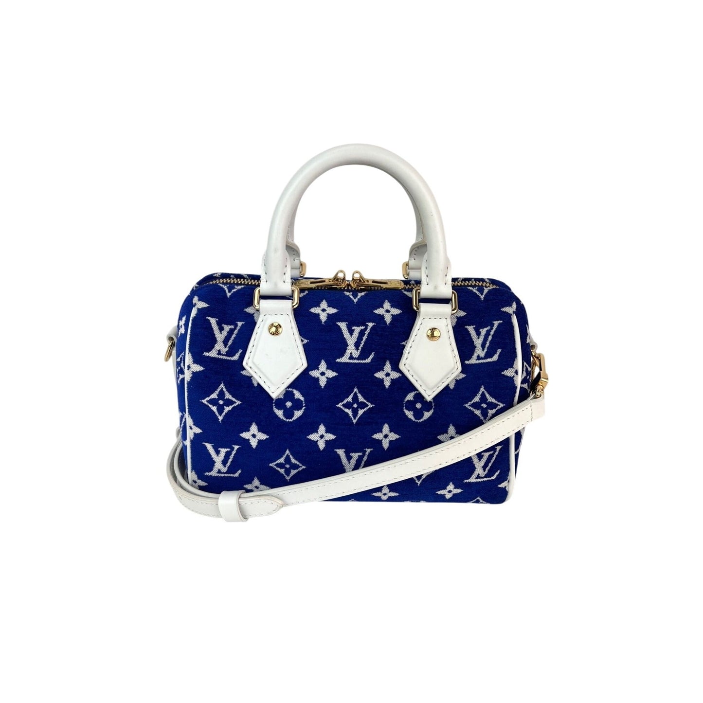 Louis Vuitton Blue Jacquard Velvet Speedy 20 Bandouliere Bag