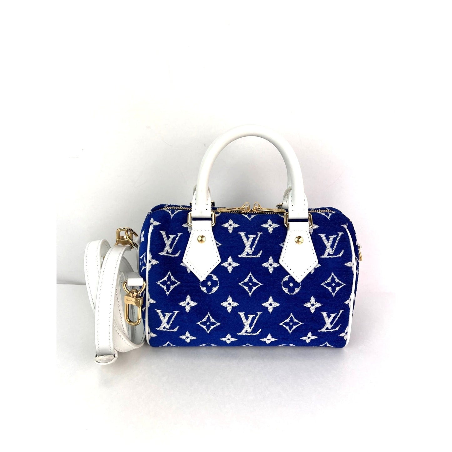 Louis Vuitton Blue Jacquard Velvet Speedy 20 Bandouliere Bag