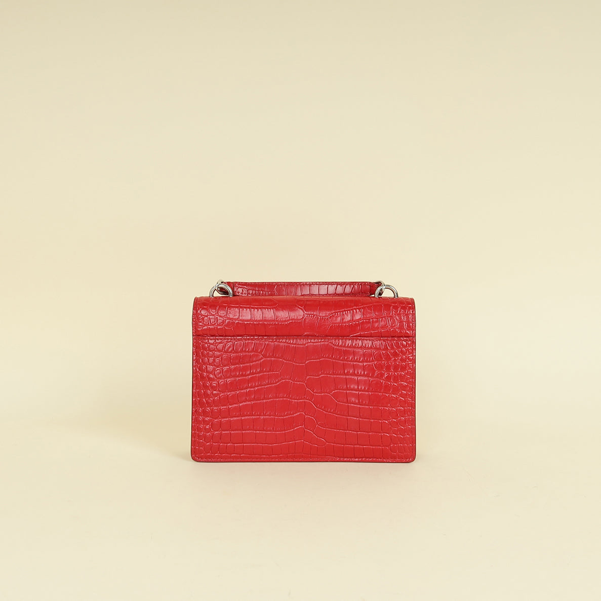 YSL Red Sunset Croco Embossed Wallet On Chain