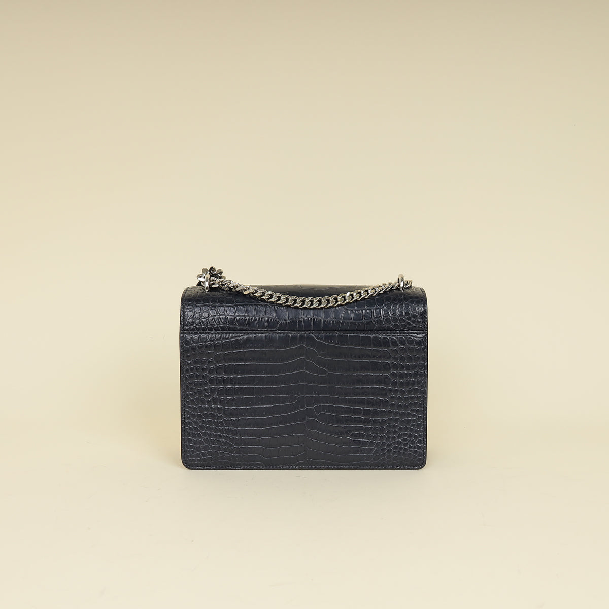 YSL Dark Blue Croco Embossed Sunset Chain Shoulder Bag