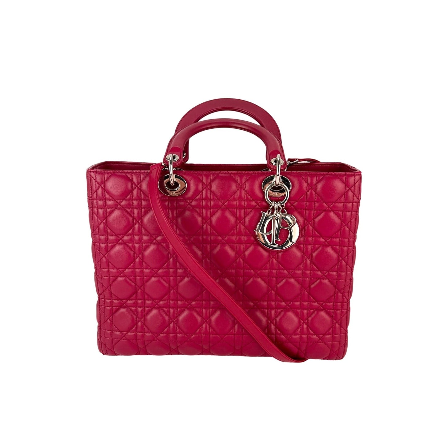 Dior Lambskin Cannage Large Red Lady Dior Shoulder Bag