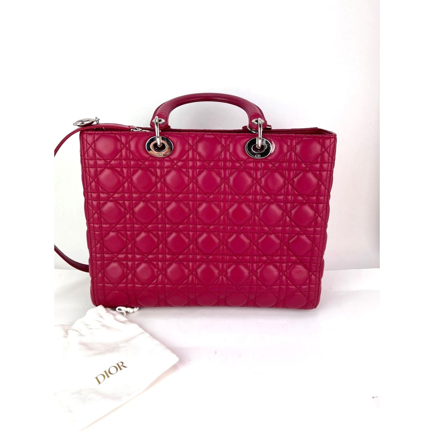 Dior Lambskin Cannage Large Red Lady Dior Shoulder Bag