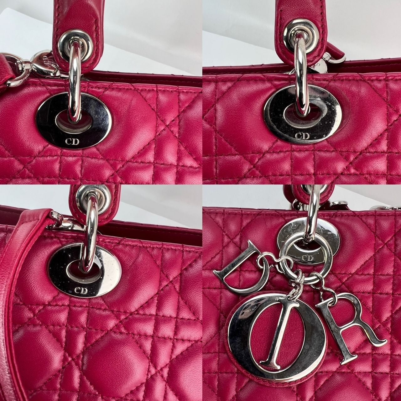Dior Lambskin Cannage Large Red Lady Dior Shoulder Bag
